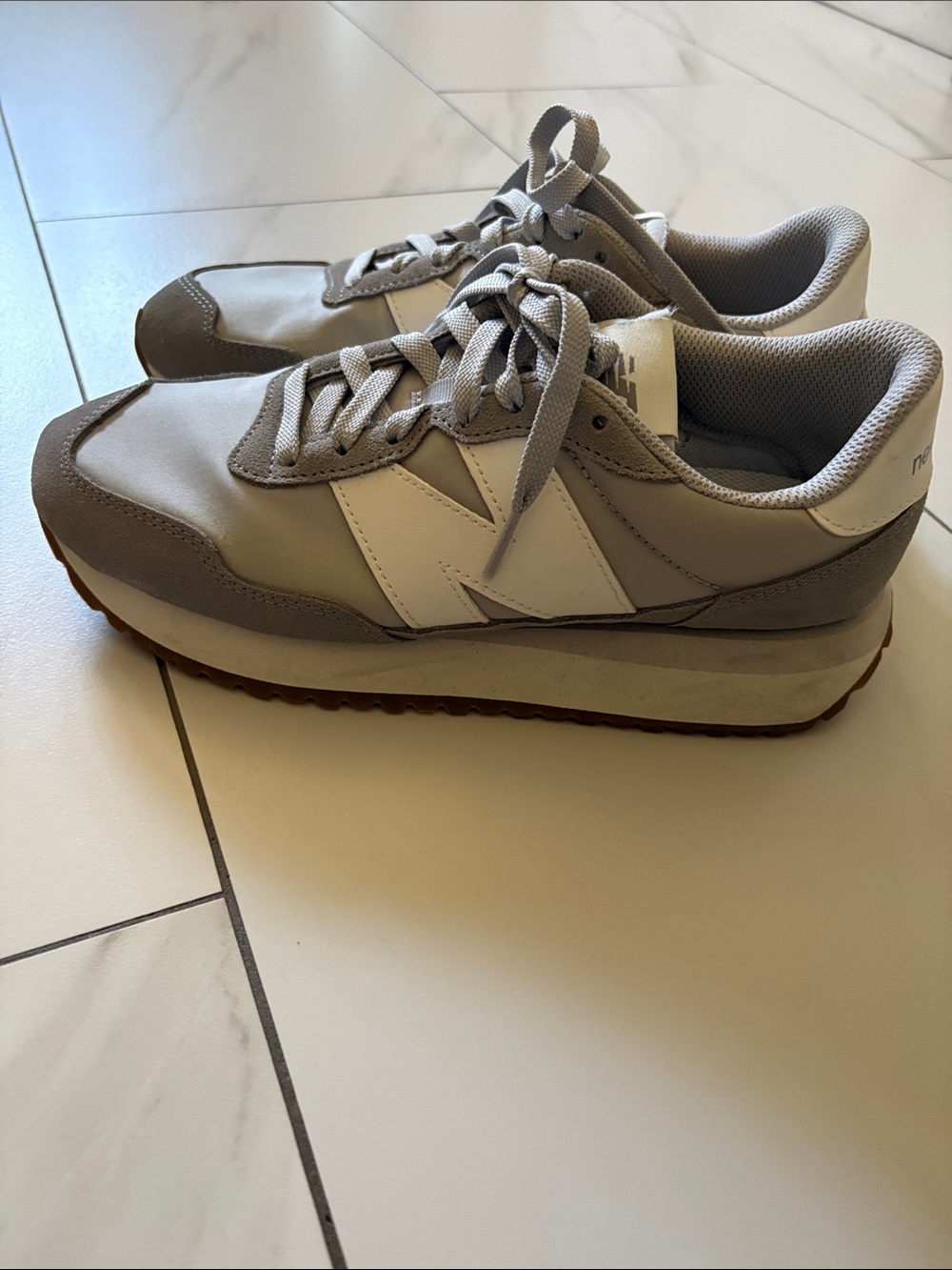 New Balance Gray and White Platform Retro Sneakers